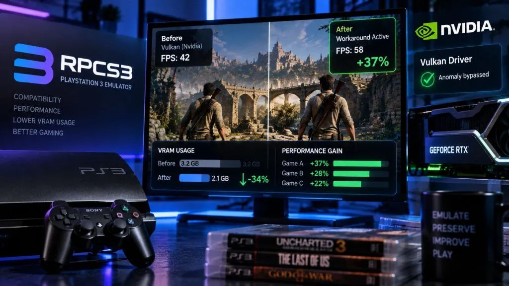 RPCS3 aggira un bug Nvidia e guadagna fino al 37% senza cambiare GPU