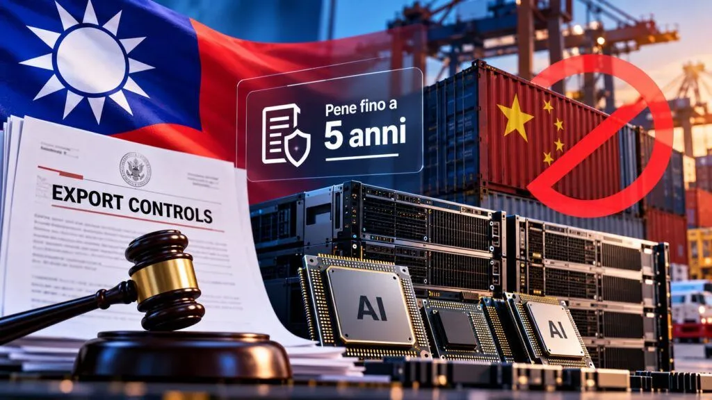 Taiwan prepara fino a 5 anni di carcere per i server AI diretti in Cina