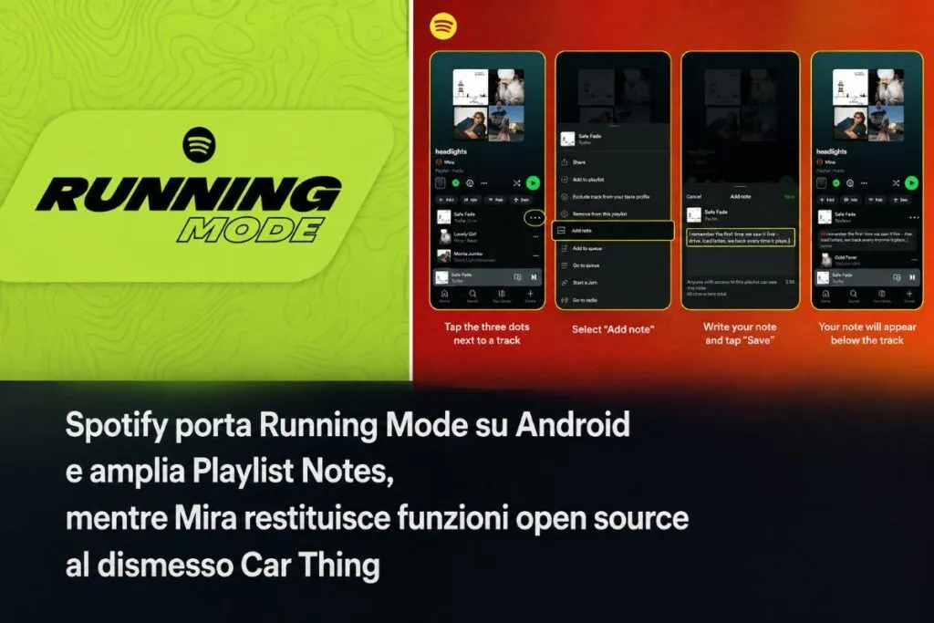Spotify porta Running Mode su Android e amplia Notes, Mira riattiva Car Thing