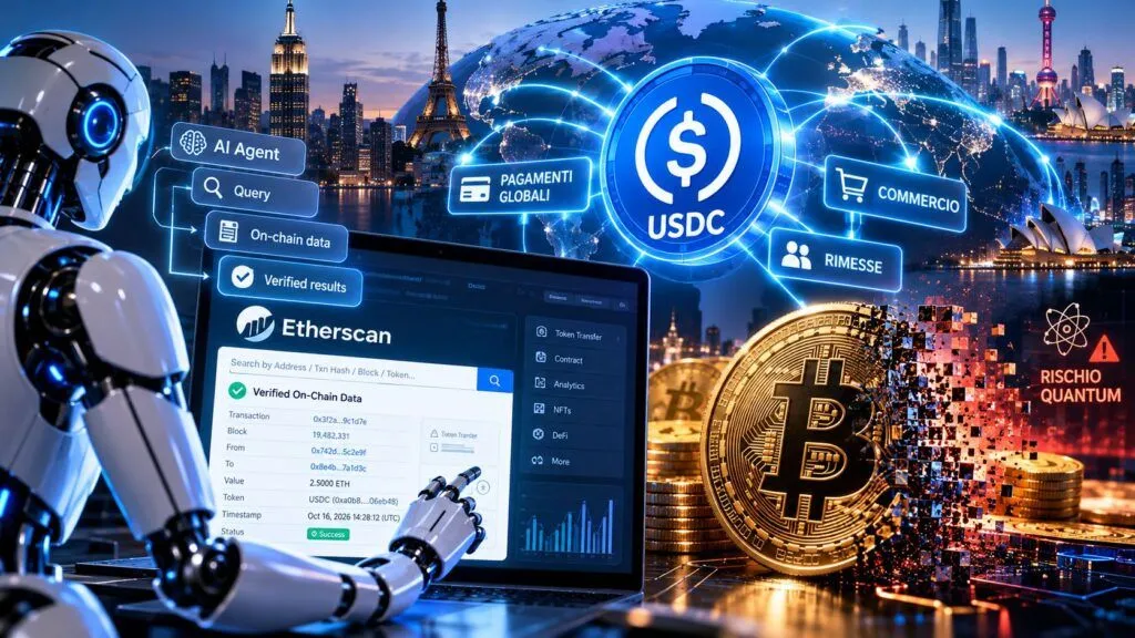 Crypto diventa infrastruttura: agenti AI, stablecoin e rischio quantum