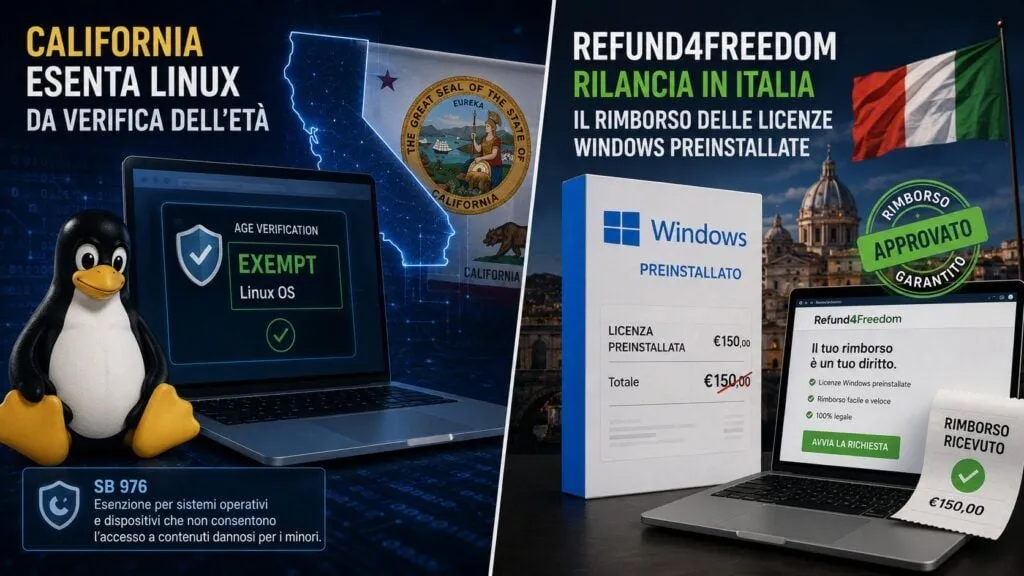 Linux evita la verifica dell’età in California e Windows riapre la battaglia sui rimborsi