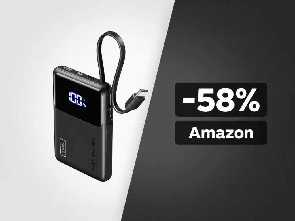 Il power bank INIU da 10.000mAh con cavo USB-C integrato crolla a 14€ su Amazon: sconto del 58%