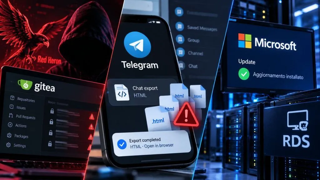 Gitea sotto attacco con Red Heron: Telegram e Windows mostrano i limiti delle patch