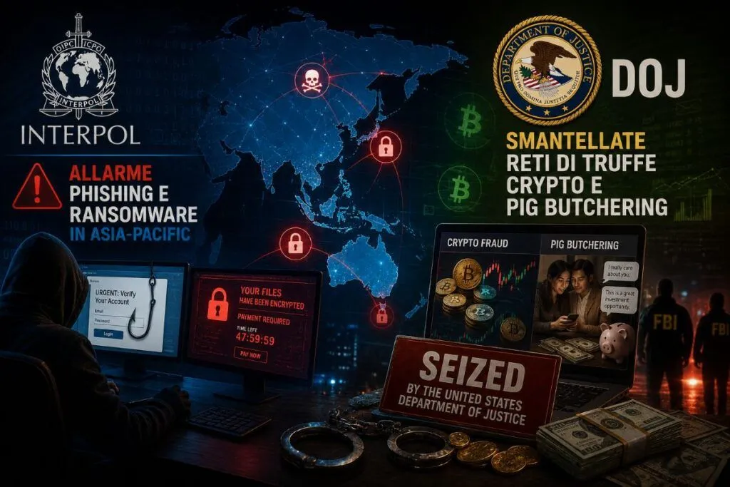 Interpol e DOJ contro truffe crypto, phishing e ransomware nel Sudest Asiatico