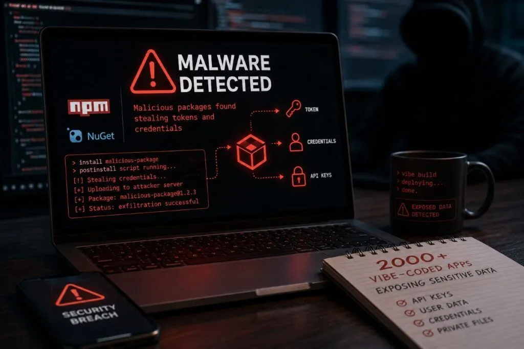Malware npm e NuGet colpiscono la supply chain mentre esplodono le app vibe-coded