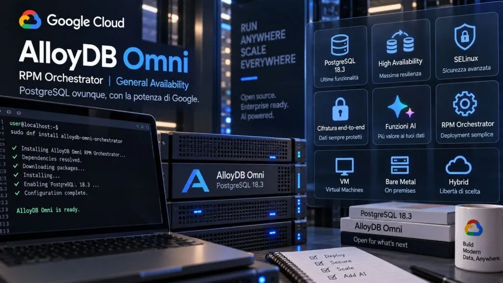 AlloyDB Omni 18.3 porta PostgreSQL enterprise su bare metal con alta disponibilità