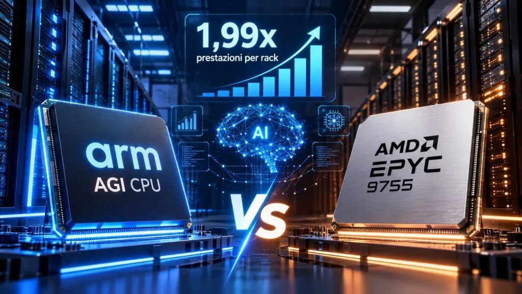Arm AGI CPU sfida AMD EPYC: quasi il doppio per rack, ma il dato è modellato