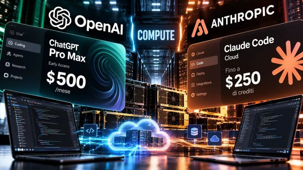OpenAI testa Pro Max da 500 dollari, Anthropic spinge Claude Code con crediti