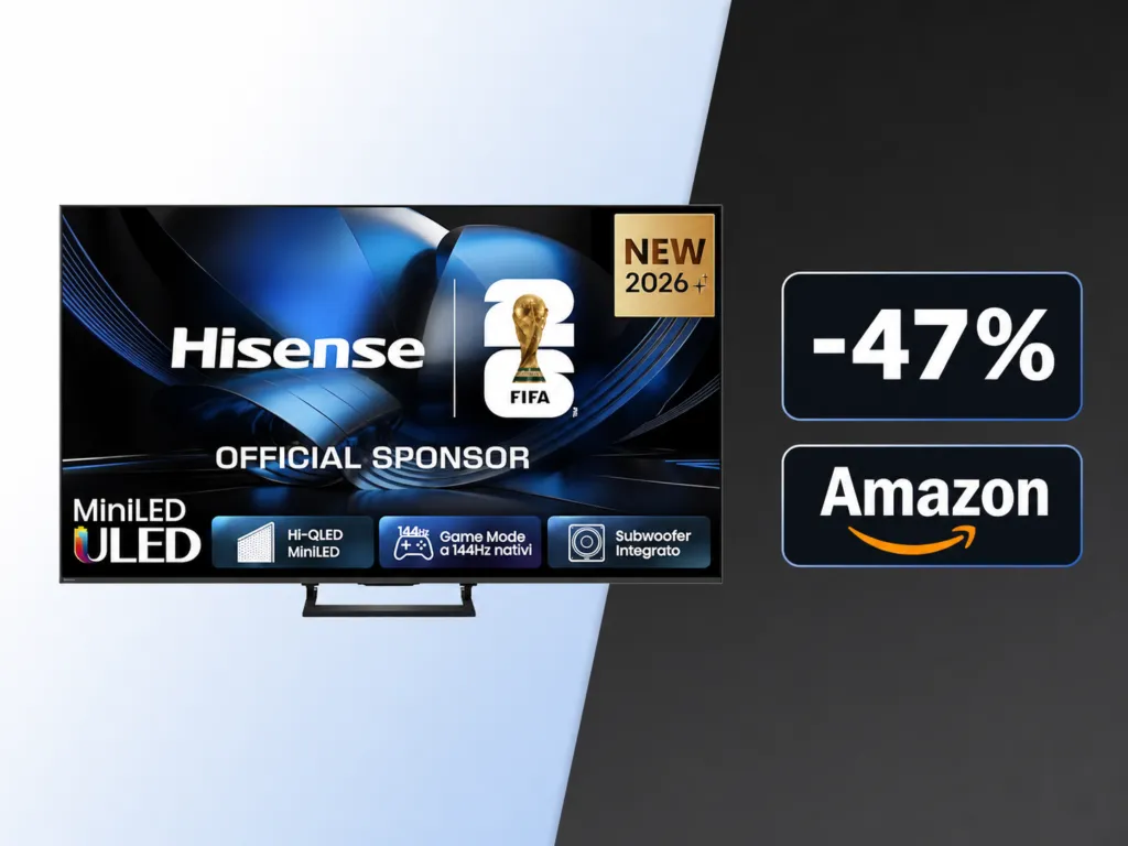 Hisense TV al minimo storico: la MiniLED 55” con 144 Hz e audio Devialet crolla a 479€ su Amazon (-47%)