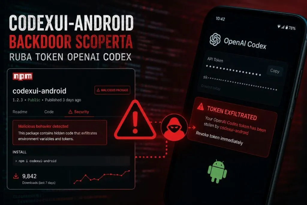 Backdoor codexui-android UI ruba token OpenAI Codex, supply chain attack colpisce npm e Android