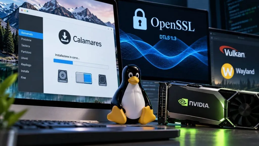 Calamares 3.4.3, OpenSSL 4.1 e NVIDIA 615 aggiornano lo stack Linux