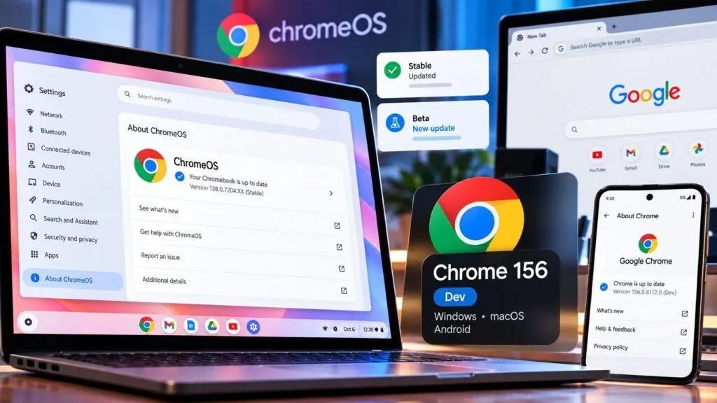 ChromeOS 152 si aggiorna mentre Chrome 156 corre già sui canali Dev