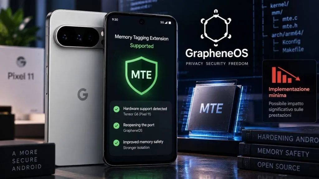 Pixel 11 recupera MTE: GrapheneOS riapre il port ma teme un forte impatto sulle prestazioni