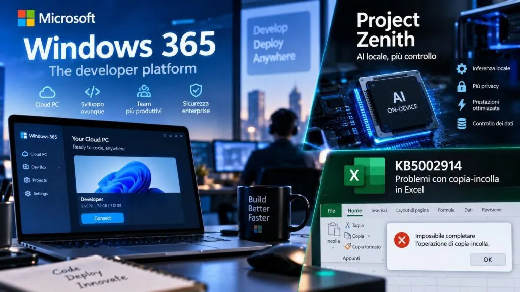 Windows 365 assorbe Dev Box, Microsoft spinge l’AI locale ma Excel rompe copia-incolla