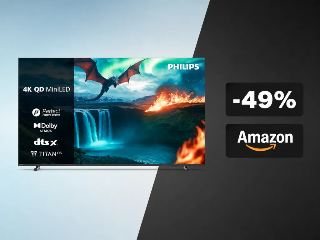 Philips TV a 354€: il Mini LED con Quantum Dot crolla del 49% e segna il minimo storico su Amazon