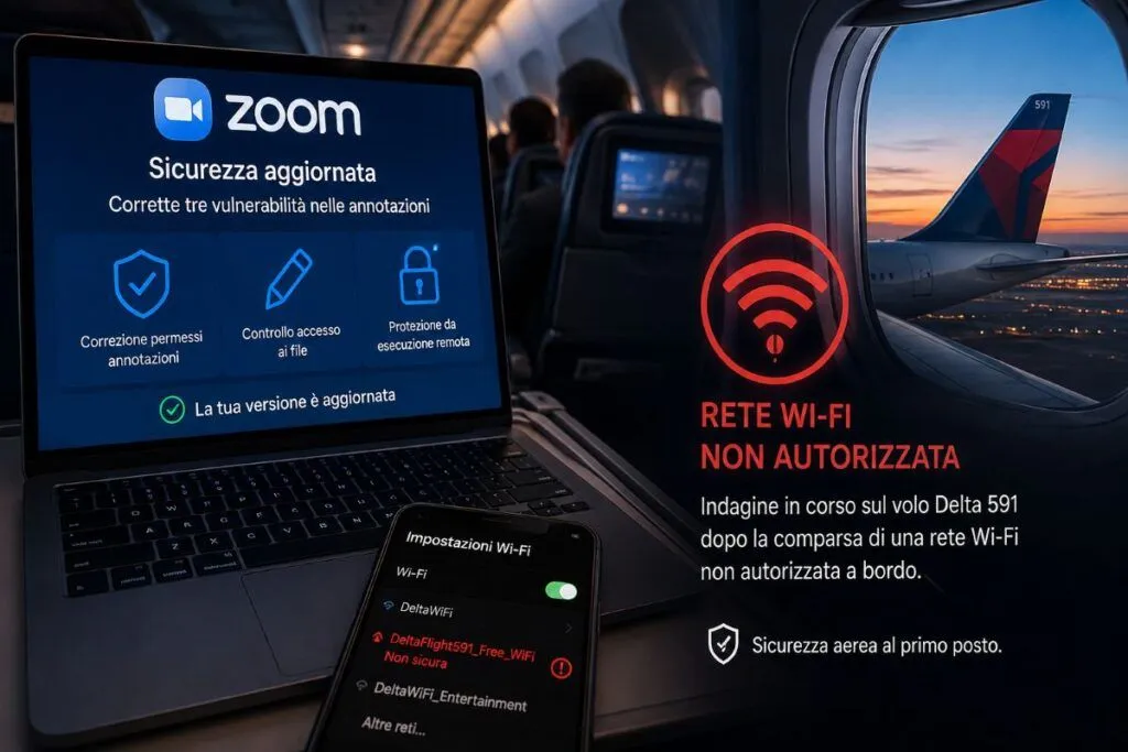 Zoom corregge tre falle RCE mentre un falso Wi-Fi appare su un volo Delta