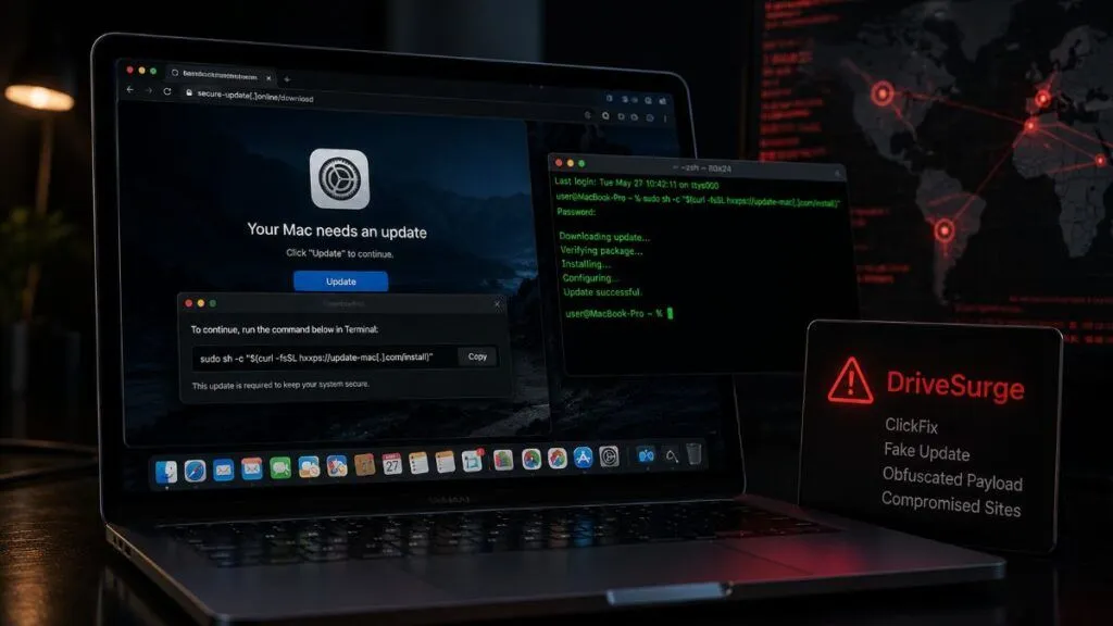 DriveSurge colpisce macOS con ClickFix e fake update su siti compromessi