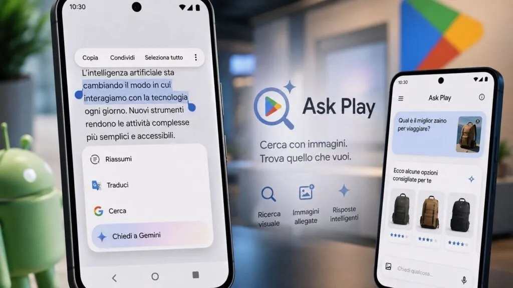 Gemini entra nel menu Android mentre Google Play prepara la ricerca con immagini