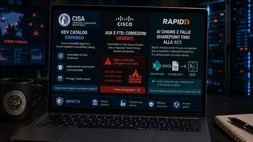 CISA amplia il KEV mentre Cisco e SharePoint espongono nuove catene d’attacco