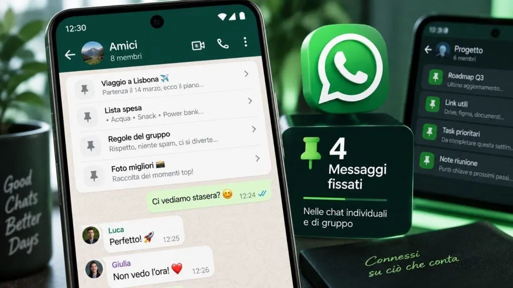 WhatsApp aumenta da tre a quattro i messaggi fissati nelle chat