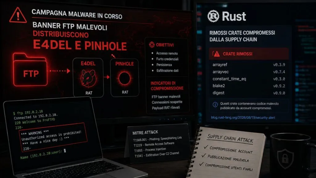 FTP nasconde E4del e PINHOLE mentre Rust bonifica la supply chain