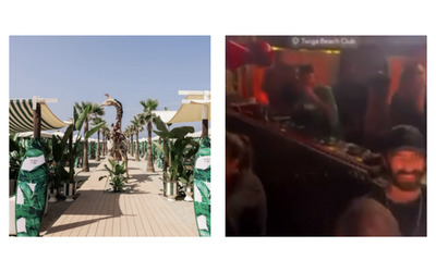 Al nuovo Twiga il proprietario Leonardo Maria Del Vecchio offre 60 bottiglie di Dom Perignon con lui c l amico Fedez I prezzi 400 euro al giorno 1000 per la pagoda imperiale